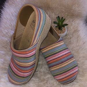 DANSKO pro Weave ARTISAN Stripe Jute Espadrille CLOGS Multi-Color Vegan EUC